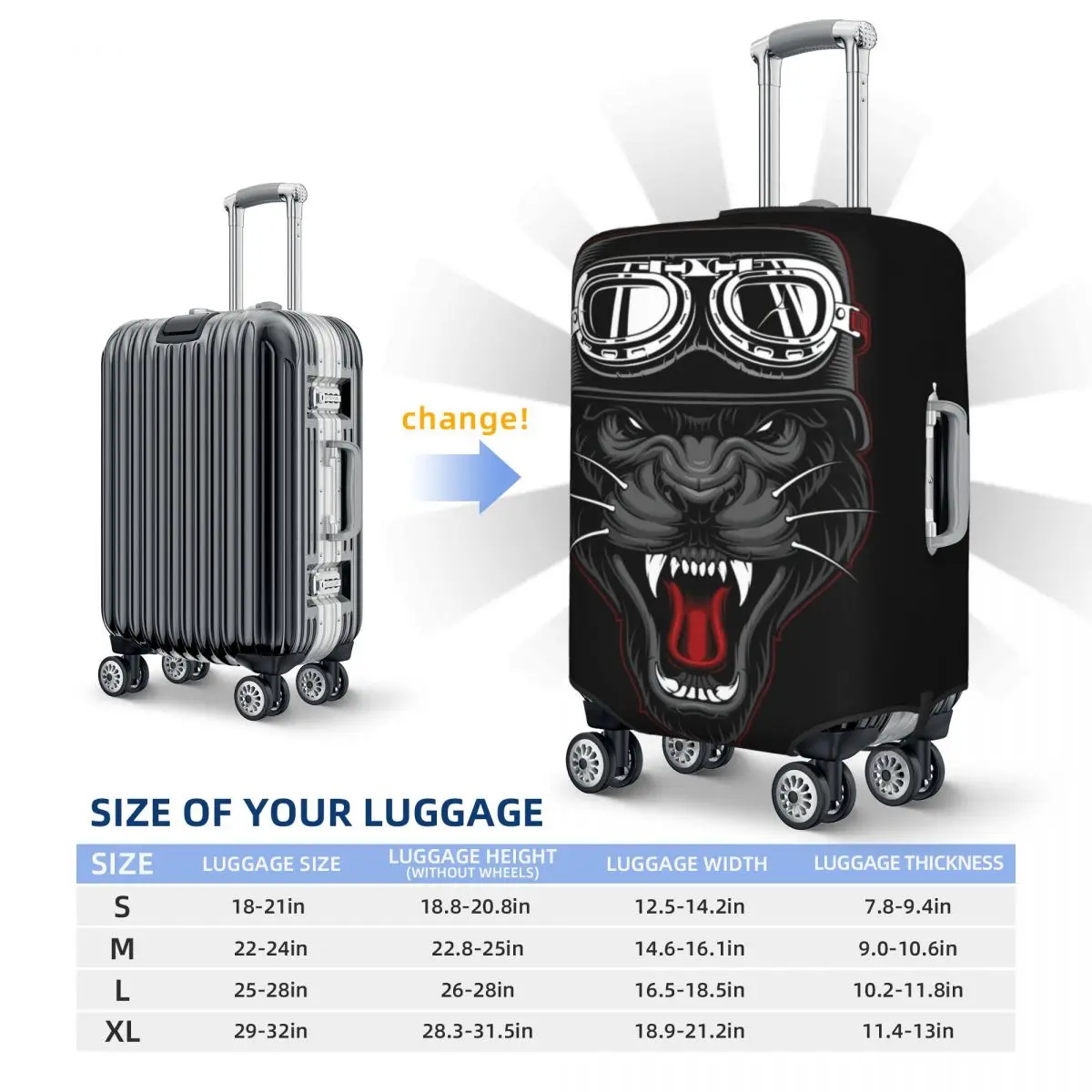 Panther Biker Mascot Print Luggage Protective Dust Covers Elastic Waterproof 18-32inch Suitcase Cover Travel Accessories