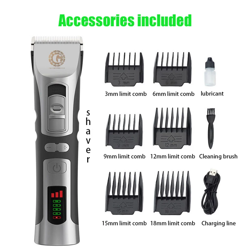 Pet Grooming Cordless Clipper Kit Set - High Speed Low Noise for Dogs & Cats Shaver Rechargeable Cutter Trimmer