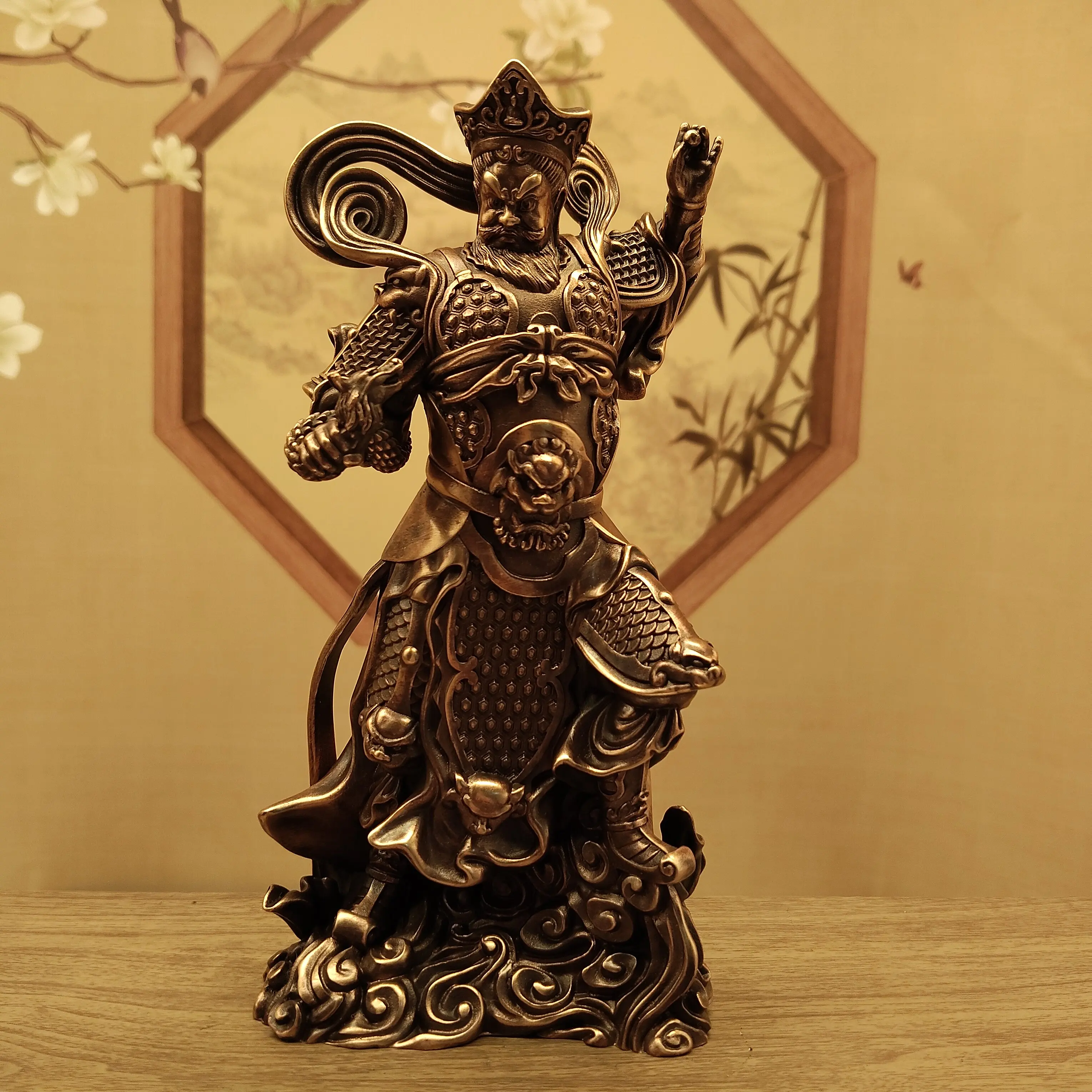 Nepal Craft Antique Copper Four Heavenly Kings Protector Statues 15cm Office Living Room Altar Blessing
