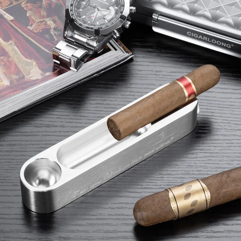 Металлическая пепельница для сигар 3-в-1 со встроенным резаком |   Двойные широкие слоты и современный дизайн |   Универсальный аксессуар для курения