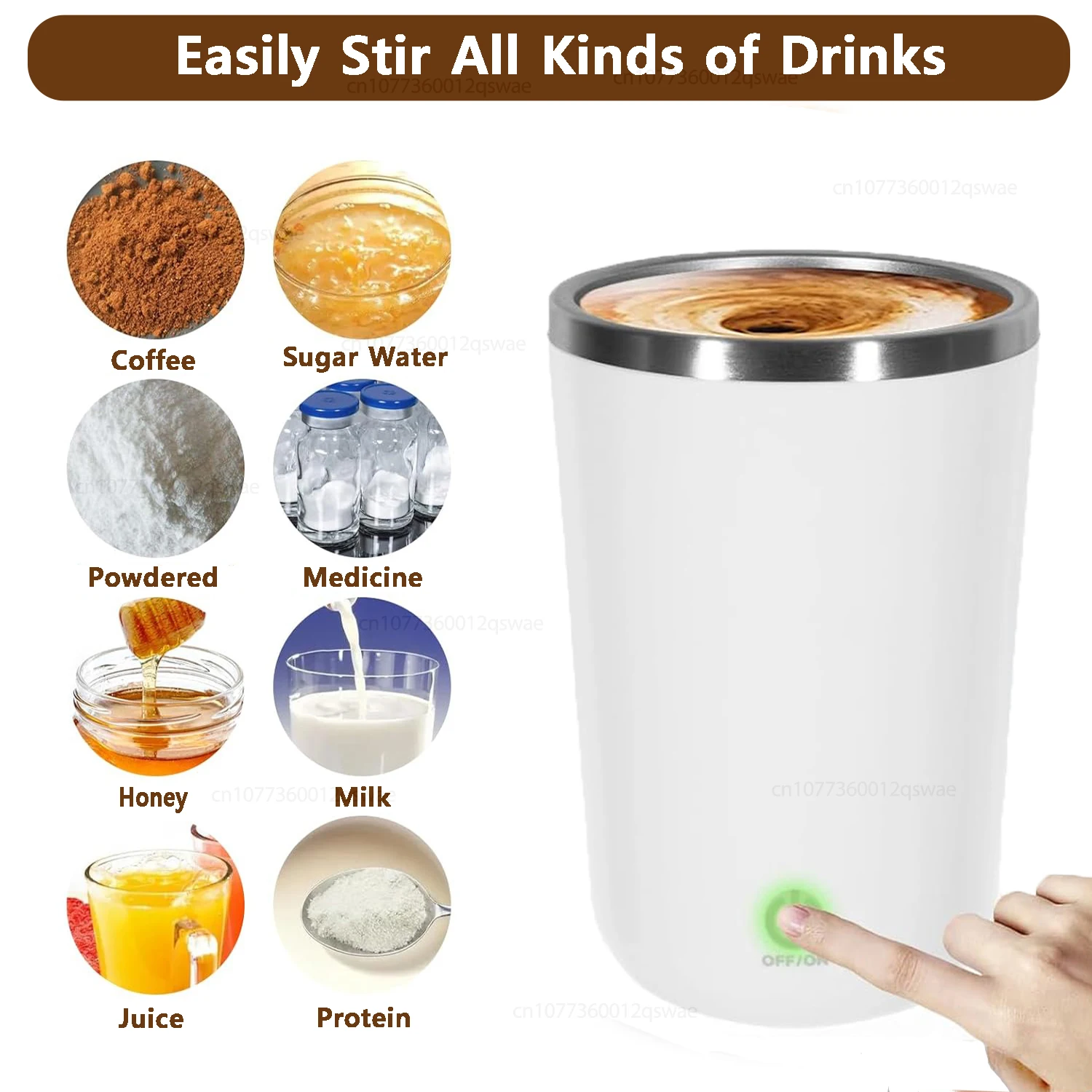 كوب قهوة أوتوماتيكي قابل لإعادة الشحن، كوب مغناطيسي من الفولاذ المقاوم للصدأ مع غطاء، كوب خلط ذاتي للقهوة الكهربائية #2