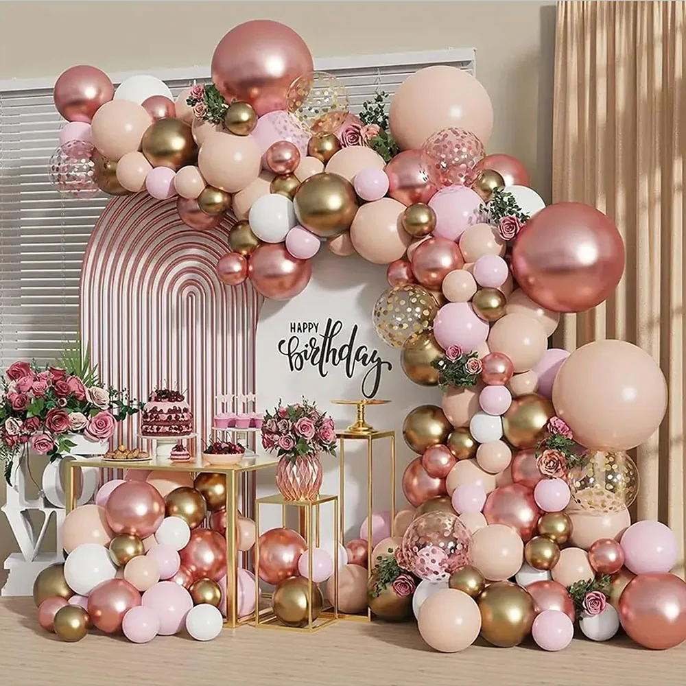 

132Pcs Pink Gold Matte White Rose Gold Confetti Balloons Garland Kit for Wedding Princess Party Girl Birthday Baby Shower Decor