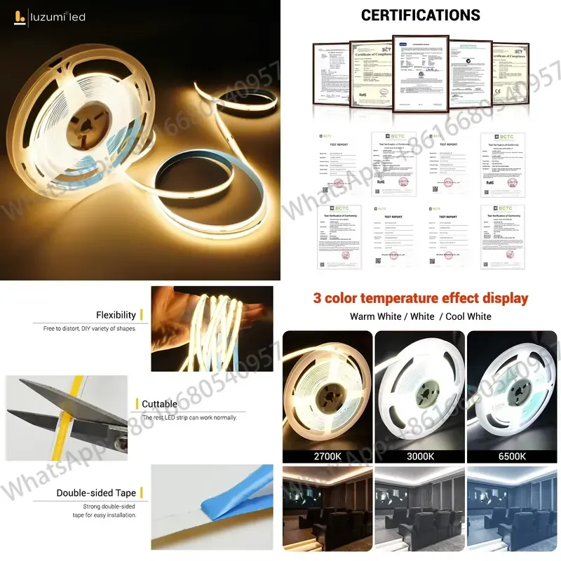 LED Strip Light 12V24V COB Strip Light 320LEDs/m for Mirror Lighting Room Atmosphere Decoration Mirror Decor Flex Led Strip