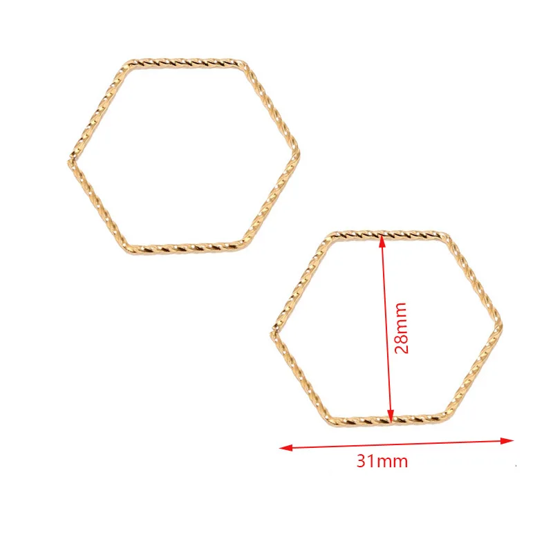 10PCS Stainless Steel Hexagon Earring Finding Components Gold Plated Twisted Hollow Hexagon Charms Connectors For Jewelry Making