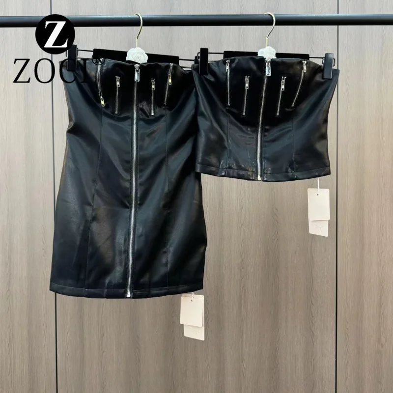 [ZOCI] 2025 Pure Desire Wind Sexy Girl Zipper Waist Short Style Bag Body PU Strapless