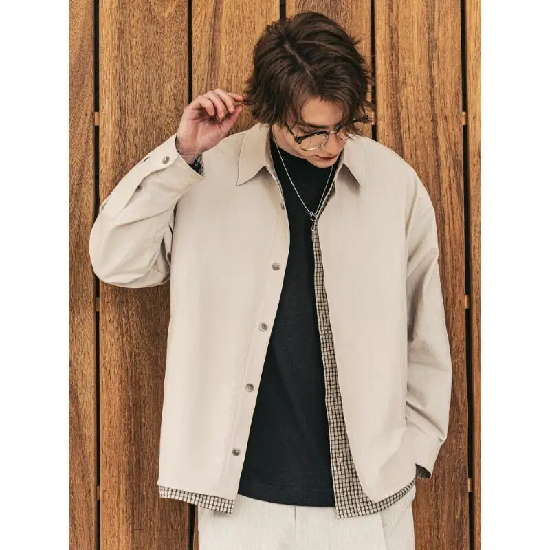 

Повседневная клетчатая куртка свободного кроя с воротником, мужская, весна-осень, новинка, простой дизайн, верхняя одежда, водонепроницаемая, из хлопковой ткани