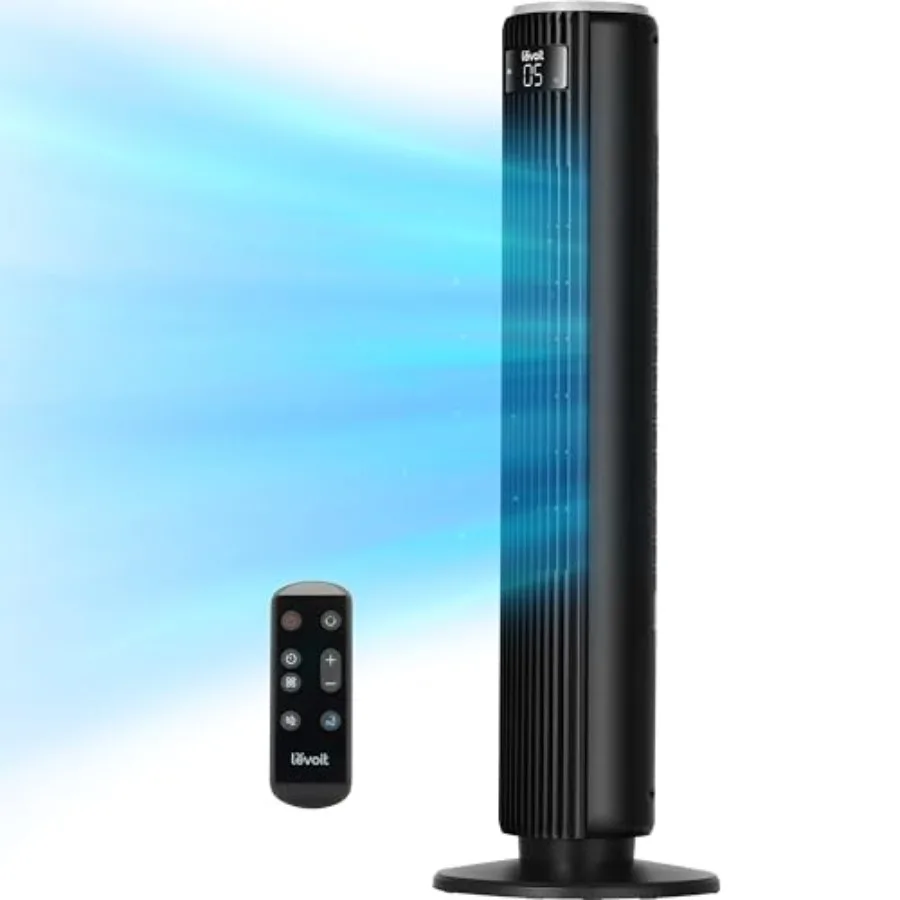 

Bedroom tower fan, ABS plastic, black, 36 inch with 25ft/s airflow, 90 oscillation, quiet 28dB operation, remote control, 12H t