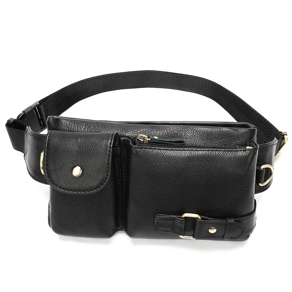 Cowhide Waist Fanny Pack Genuine Leather Slim Belt Bag Crossbody Bags with Adjustable Waistband for Men Women Bum Chest Bag