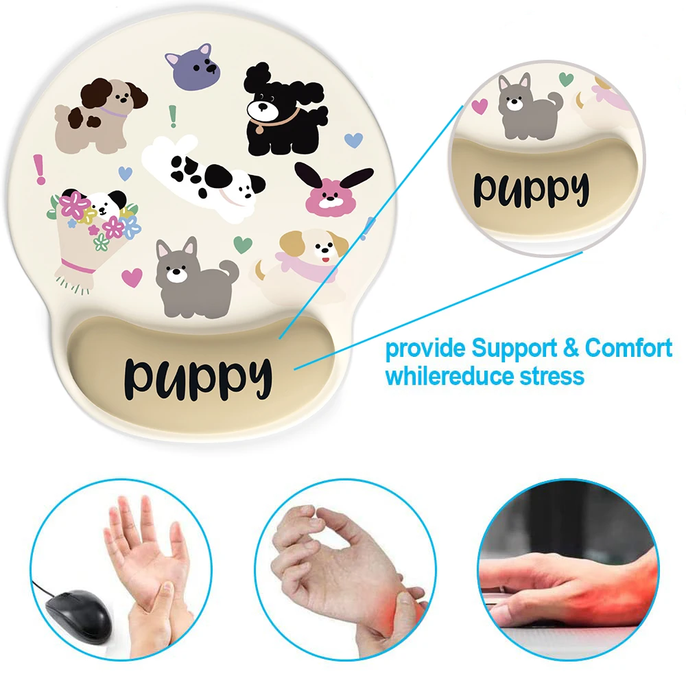 Cute Puppy Ergonomic Mouse Pad With Wrist Support Non-Slip Anime Kawaii 3D Mouse Pads Pain Relief For Work Study Home Office