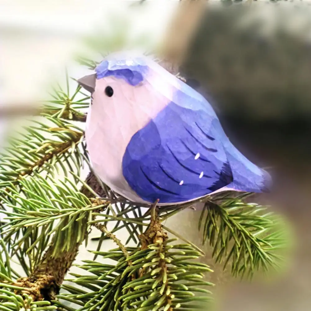 Hand-carved Bird Ornament Wooden Bird Decor Hand-carved Wooden Bird Figurine Rustic Zebra Finch Statue Painted for Home
