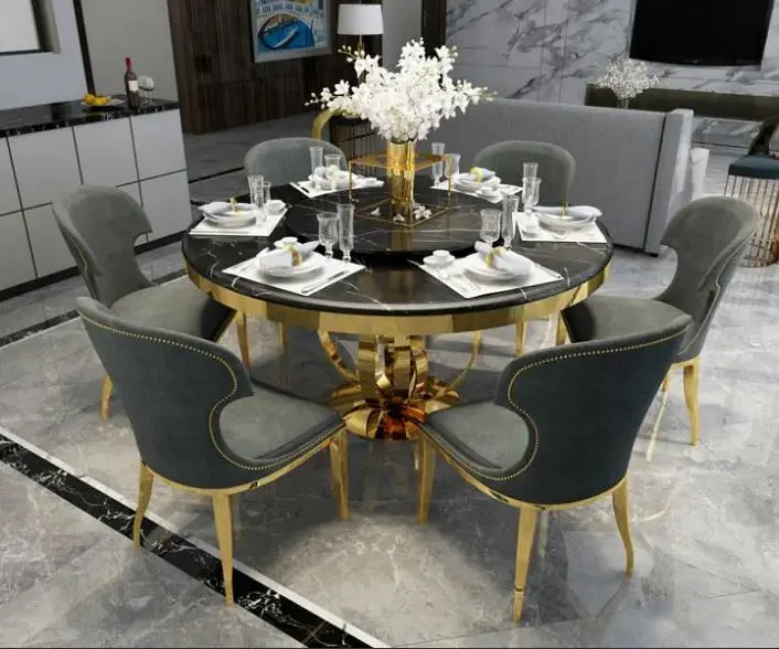 

For Luxury Marble Dining Table with Turntable Stainless Steel Legs Marbl Set