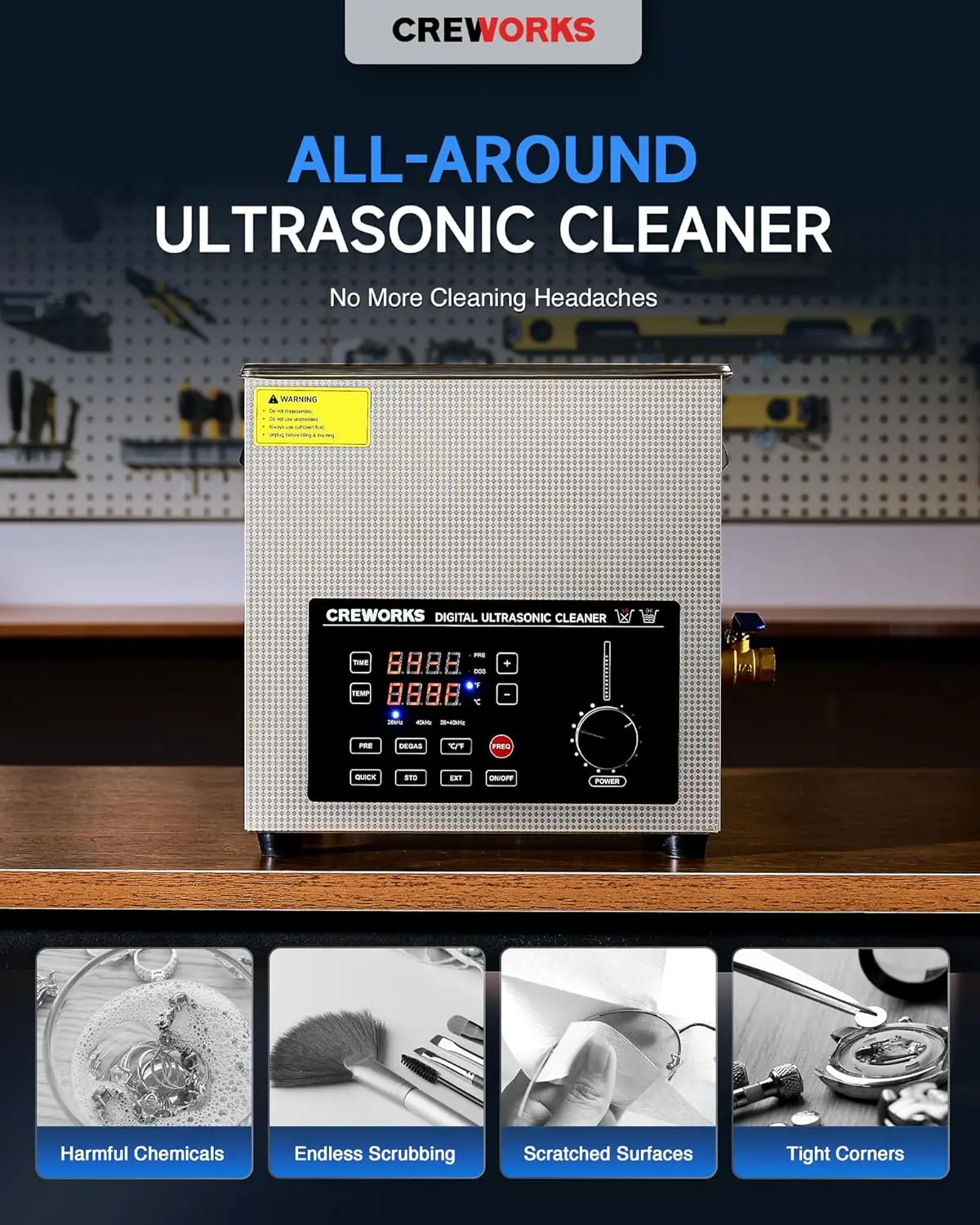 Dual Frequency 10L Digital Ultrasonic Cleaning Machine, 28 & 40 kHz 200W Ultrasonic Cleaner with Adjustable Power, 2.6g