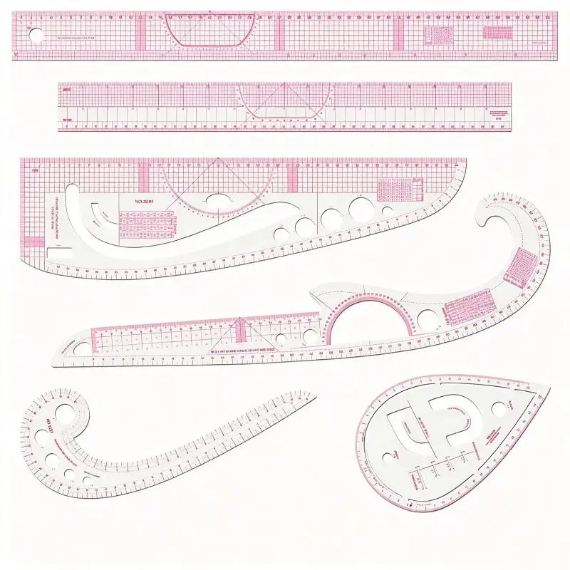6-Piece French Curve Ruler Set - Flexible Tailoring Templates For Dressmaking, Pattern Drafting & DIY Sewing Projects