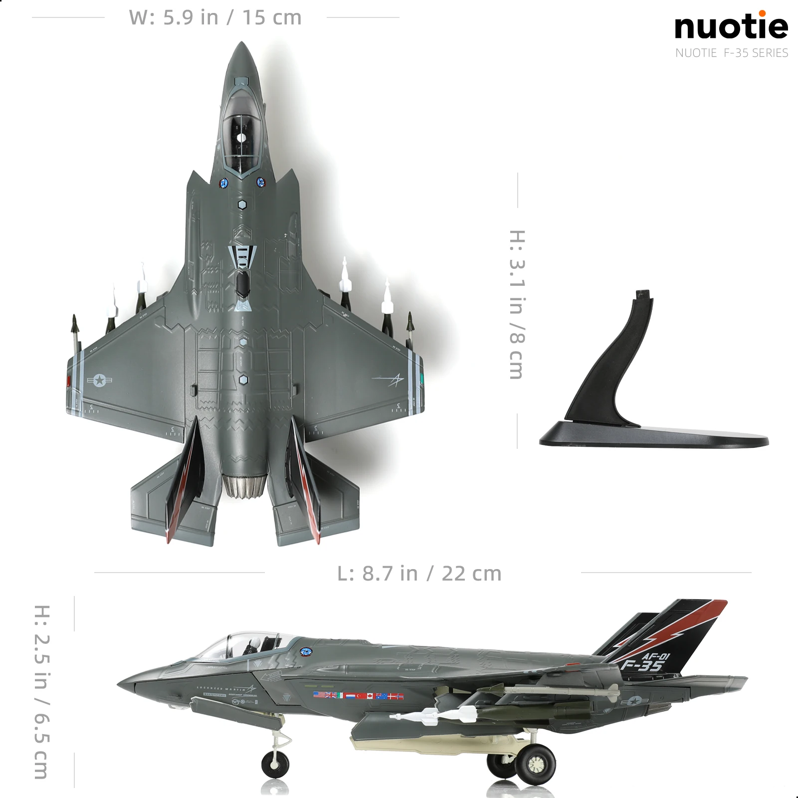 NUOTIE 1/72 F-35A Lightning II US Air Force AF-01 Die-cast Aircraft with Stand Beast Mode Collection Gift for Adults