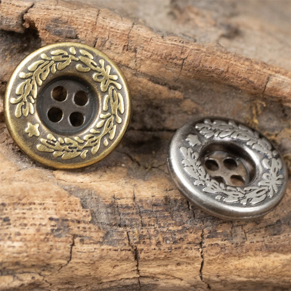 

Pack of 10 Vine Round 4-Hole Metal Buttons for Shirt/Coat Decoration in 3 Sizes - Bronze & Silver, Retro Style Sewing Buttons