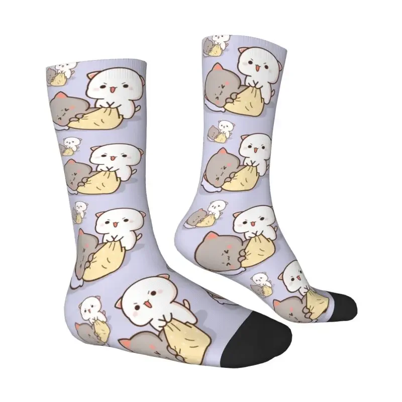 Peach And Goma Mochi Cat Wake Up Dress Sock Men Women Male Breathable Fashion Crew Socks