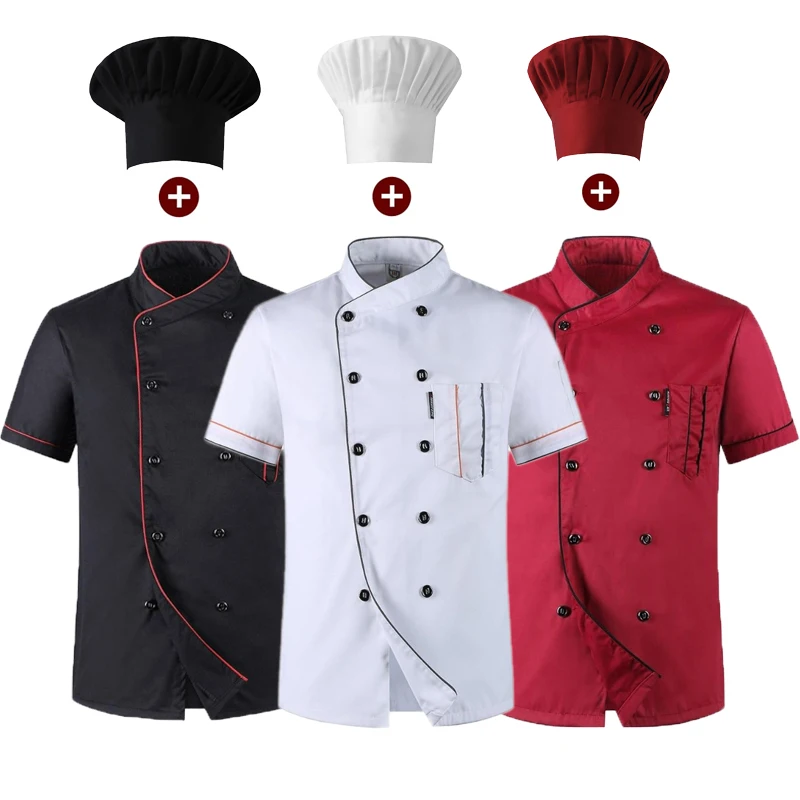 Giacca e cappello da cuoco per uomo donna manica corta cucina cuoco camicia ristorante cameriere uniforme