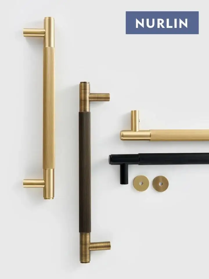 Nurlin-Doppio viso semplice a strisce lineari porta in vetro di legno doccia elettrodomestico da cucina oro opaco nero