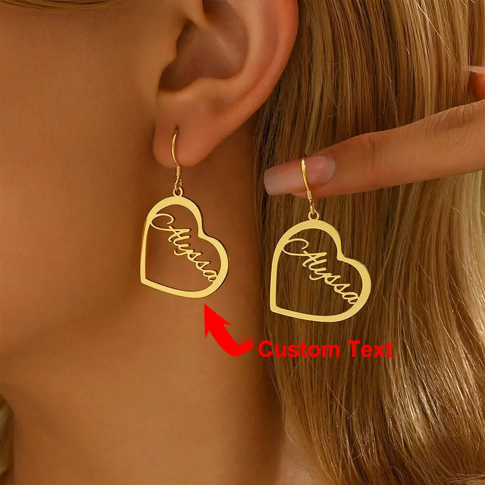 

Custom Heart Name Drop Earrings For Women Gold Color Stainless Steel Heart Drop Earring Wedding Aesthetic Jewelry Gift