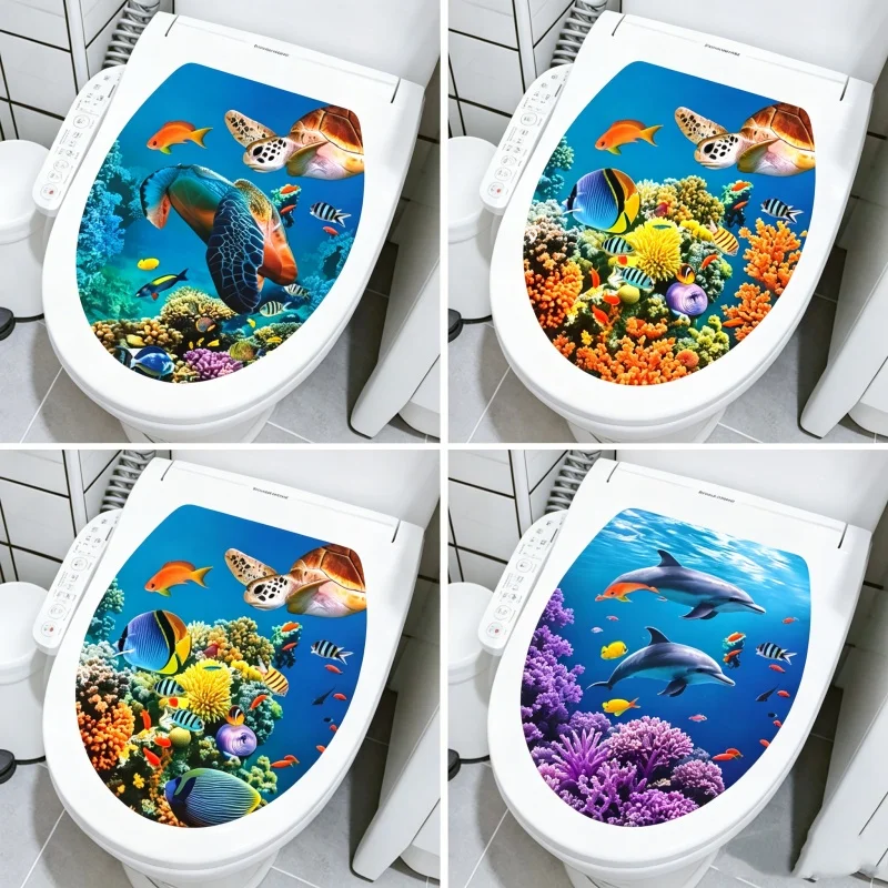 Starry Sky Underwater World Toilet Decals Floral Sea Shell Seaside Style Self Adhesive Home Bathroom Stickers