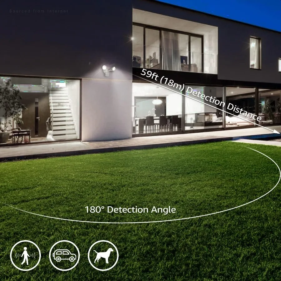 LED Security Light Motion Sensor Flood Lights 3000K 4000K 5000K Selectable Adjustable 2Head White