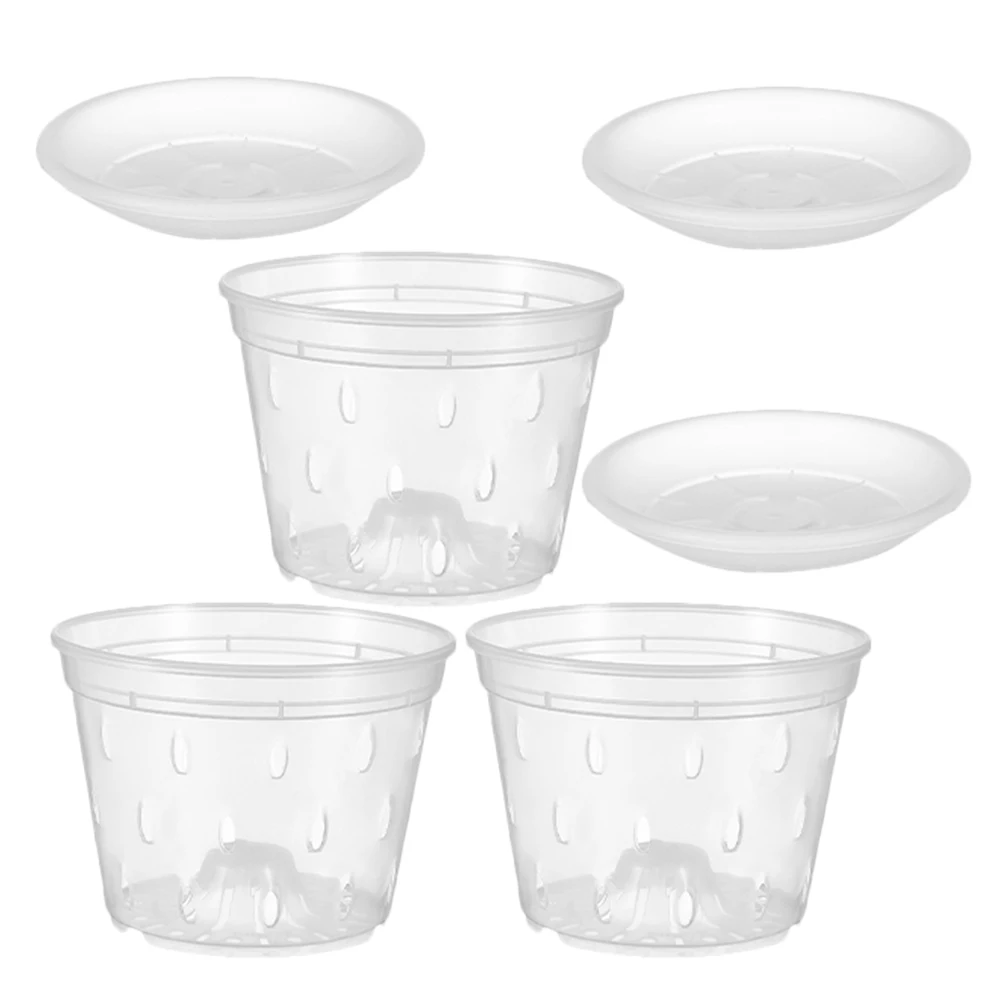 

Clear Plant Pots Orchid Planter Plastic Holes Garden 3 Sets Drainage Transparent Flower Pot Decorations Easy Inspect Roots