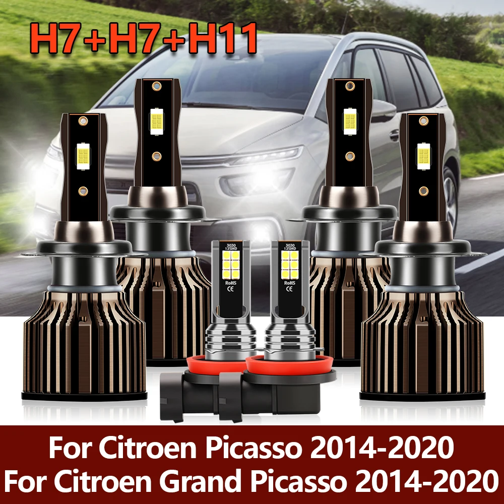 

6x LED Headlight Bulbs Bright CSP H7 High Low+Car Fog Light H11 Kit For Citroen Grand Picasso 2014 2015 2016 2017 2018 2019 2020