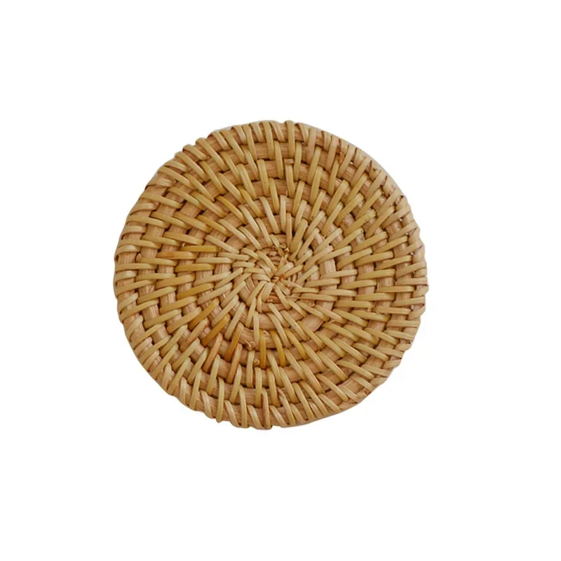 Handwoven Rattan Coaster 1PC/6PC Round Natural Woven Rattan Cup Coaster Drink Mug Pot Tea Coffee Placemat Kitchen Accessories