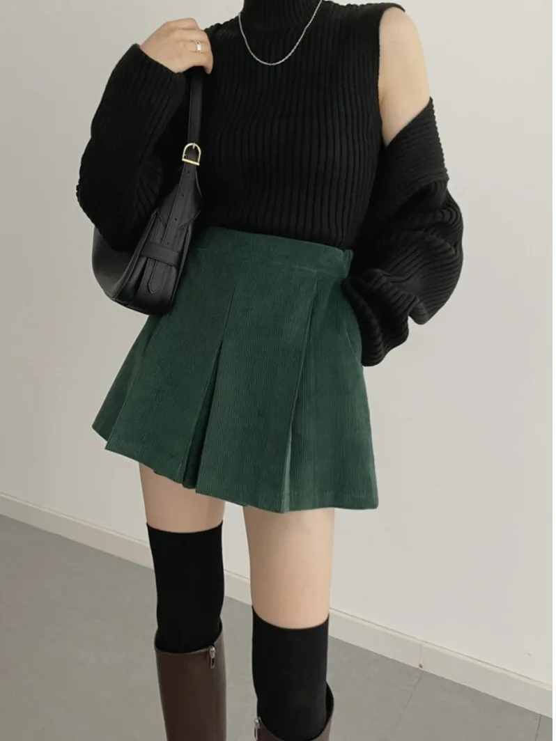 Korean Sle Small Size Corduroy f Skirt Women's 2025 Autumn Model High Waist Slim A-Line ort Skirt Pants