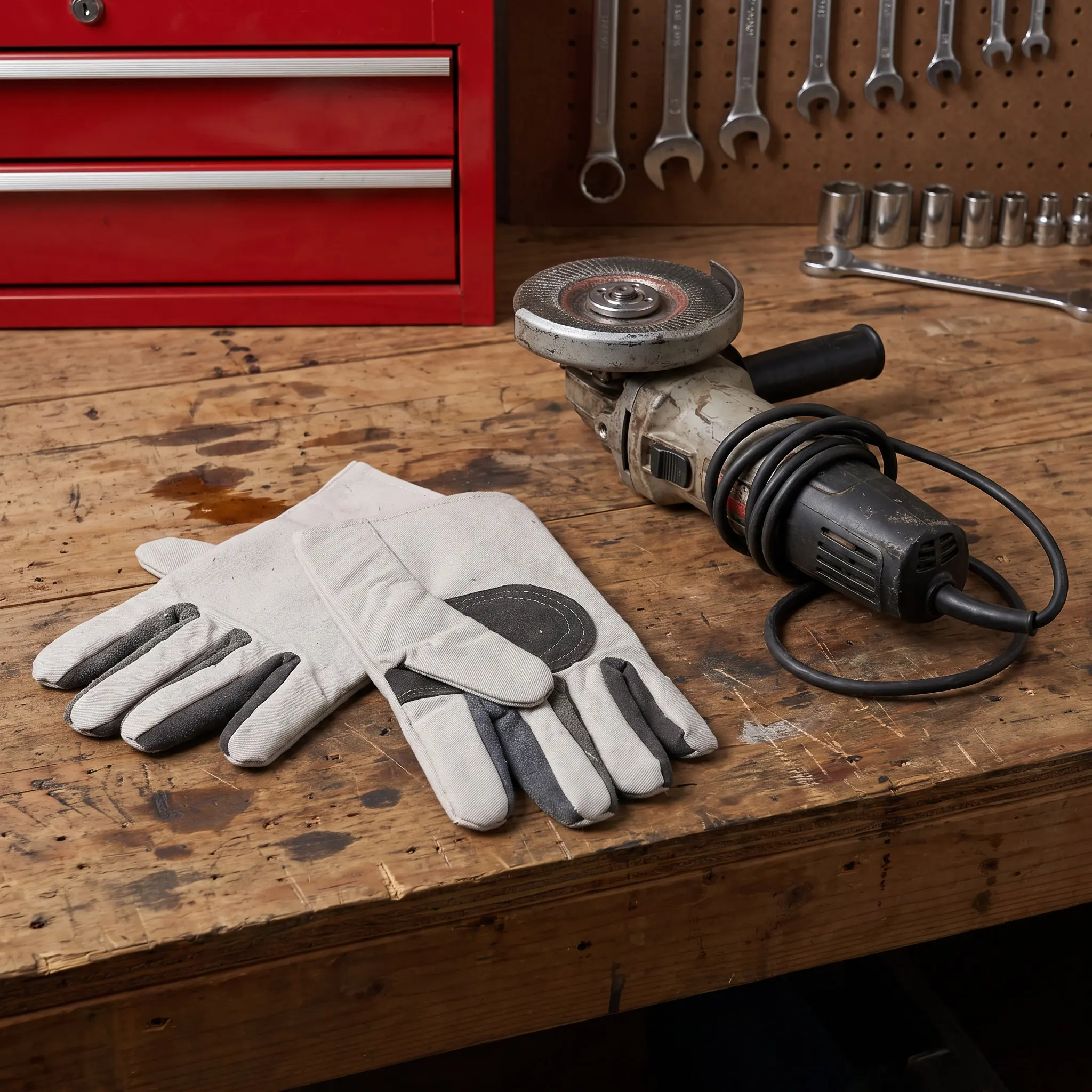 1Pair Welding Gloves Men Reinforced Palm Double Lined Heavy-Duty Abrasion Resistant Work Gloves for Grinding Metal Working