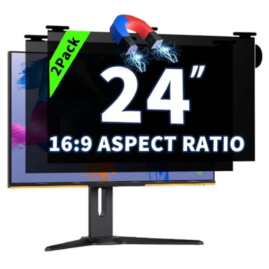 

2 Pack Magnetic Hanging Computer Privacy Screen 24 Inch for 16:9 Widescreen Monitor, Removable Privacy Screen Anti Glare Blue L