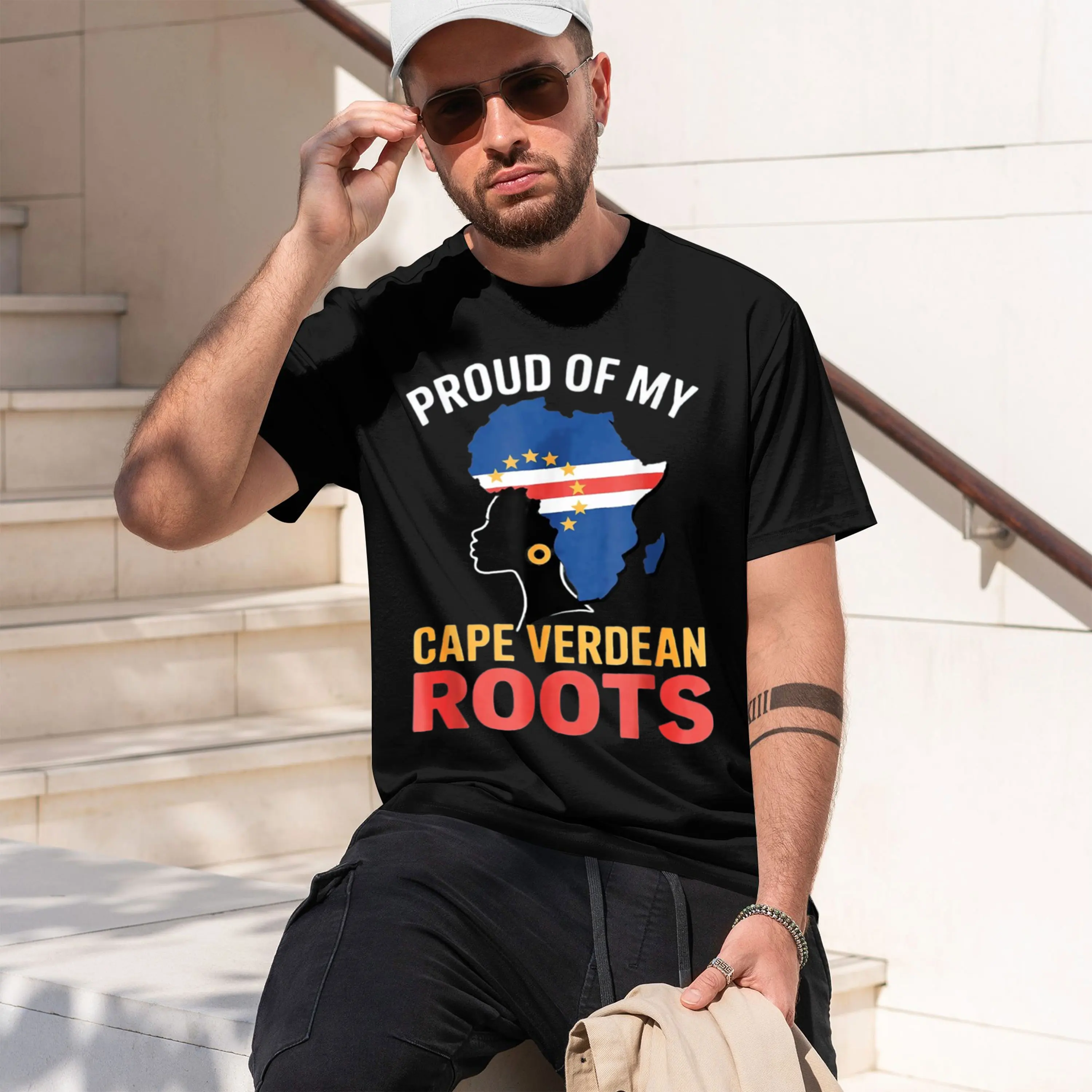 Ce Verdean Roots Cabo Verde Flag P Verdian Ce Verde T-Shirt Man Clothes Short Sve Men's T-shirts 2026 New Model Short-sleeve cre