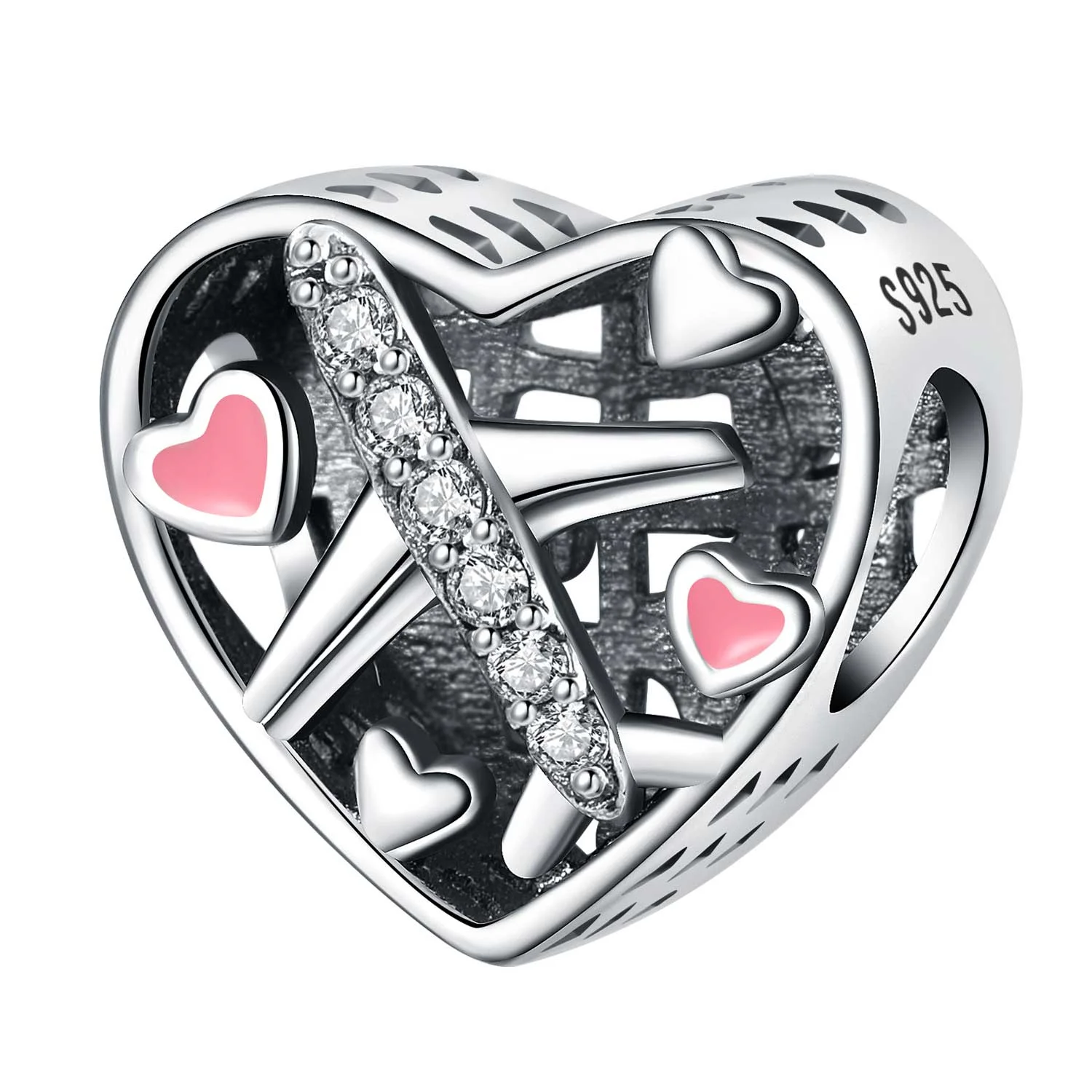 CYCUFF 925 Sterling Silber Happy Travel Flugzeug Liebe Anhänger Armband Charms passend für Halskette Schmuck Party Perlen DIY Feine Geschenke