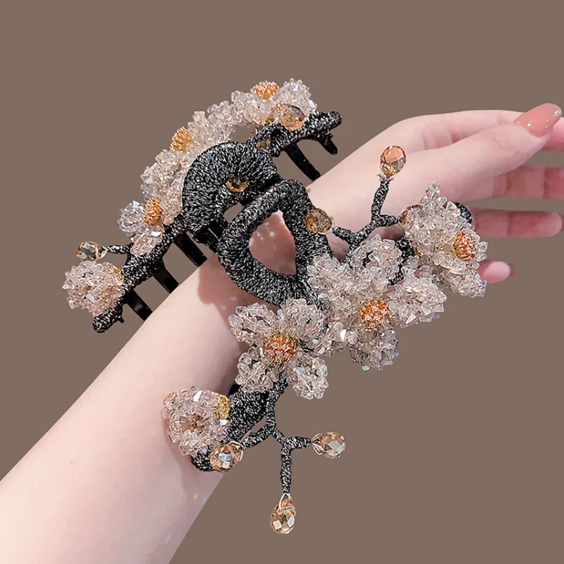 

Exquisite Korean Crystal Diamond Flower Large Size Hair Claws Party Back Head Hair Clip Shark Clip Headband Hair Accessories