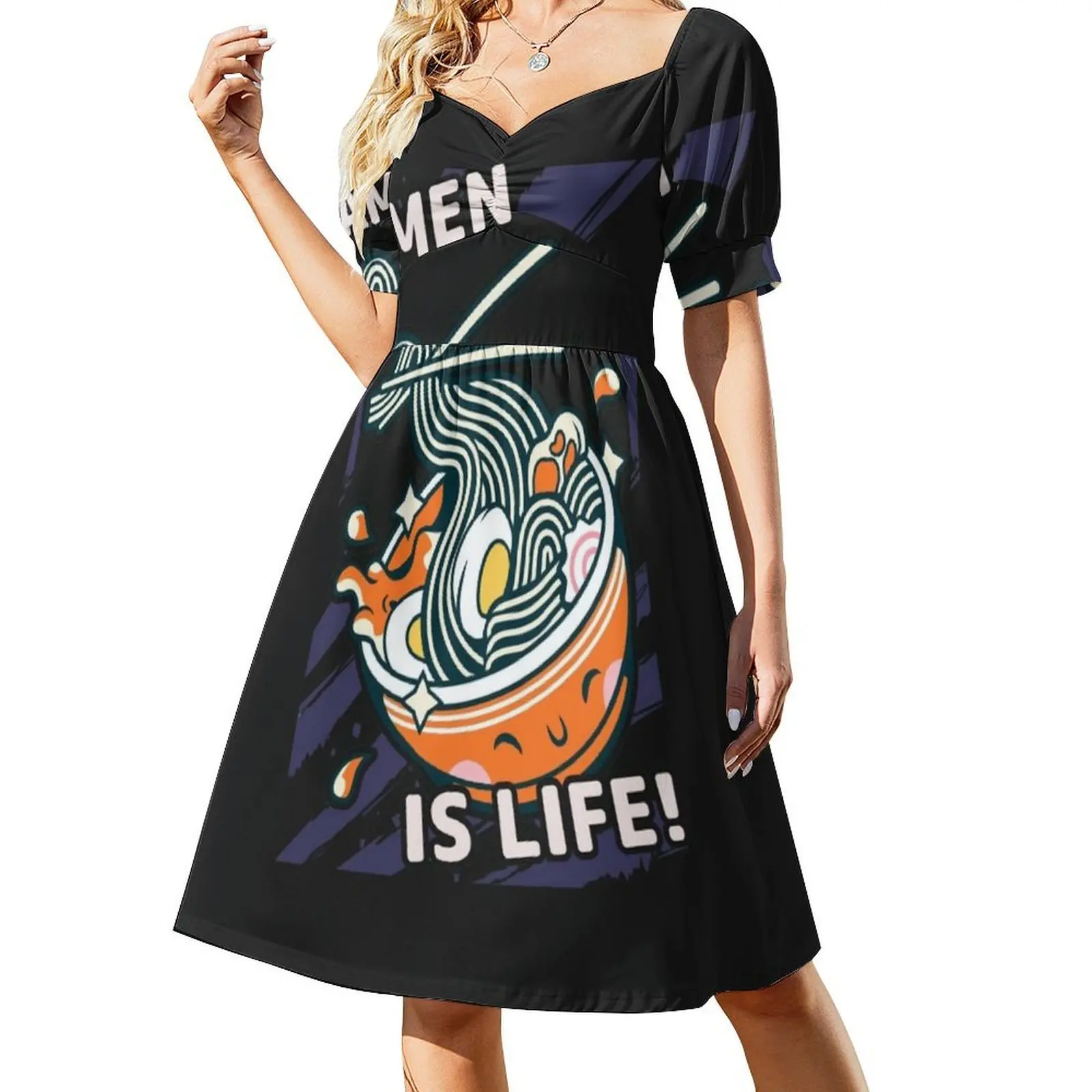 فستان رامين إز لايف كاواي رامين بفتحة عنق على شكل قلب فستان أنيق للحفلات الصيفية للنساء نودلز يابانية رامين ياباني #2