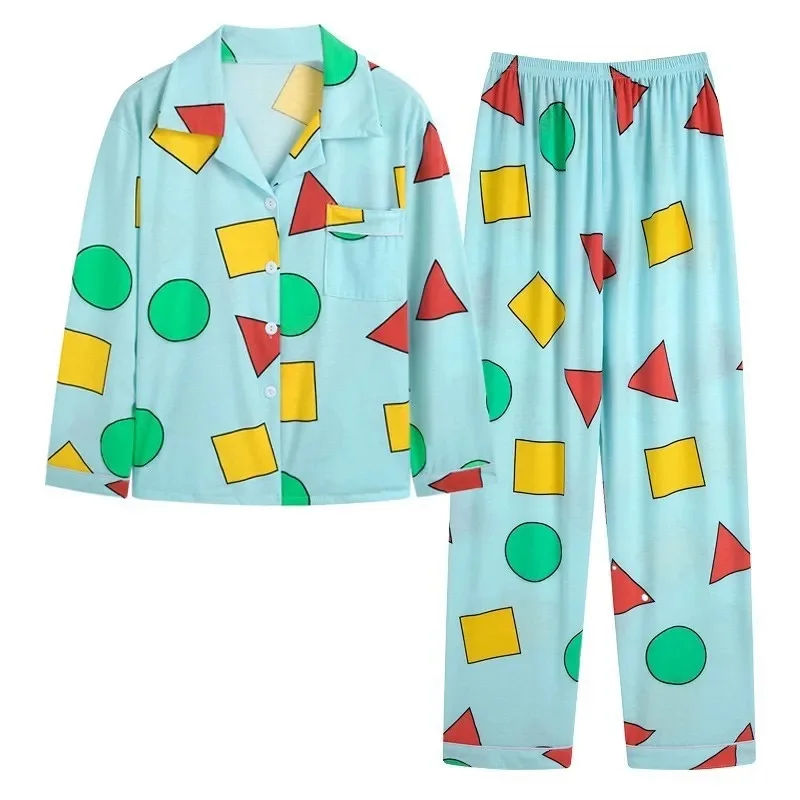 Couple Models Two-Piece Pajamas Japanese Spring and Fall Cute Cartoon Long-Sleeved Women Large Size Comfortable Home Wear Suit