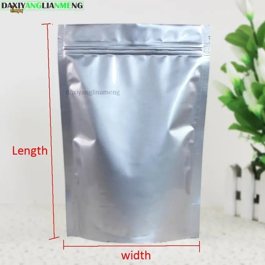 100pcs/lot 7sizes Pure Silver Aluminum Foil Stand Up Zipper Lock Bag Self Seal Zipper Food Storage Bag Retail Packaging Pouch