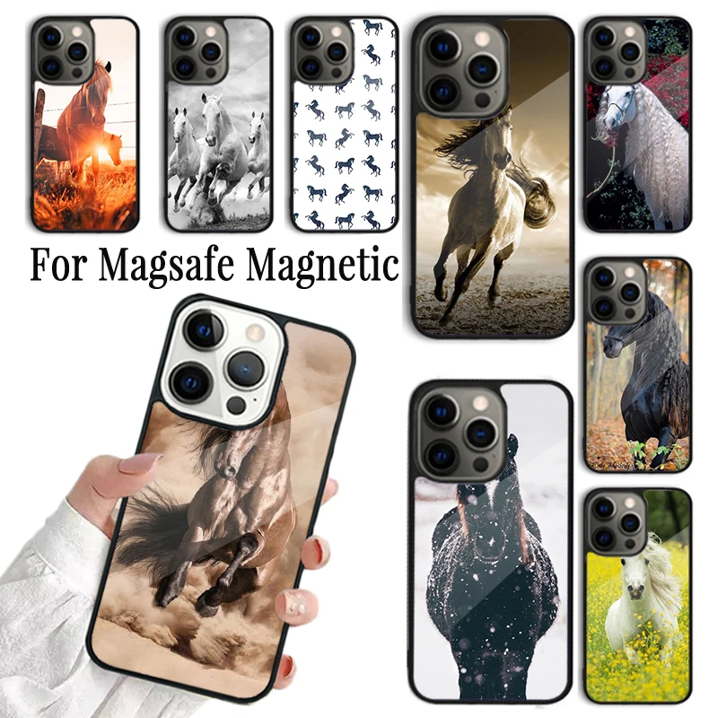 Coque Phone Case For iPhone 16 15 14 13 12 11 Pro Max Plus Magsafe Magnetic Wireless Charging Cover Horse Pony Horse Heartbeat