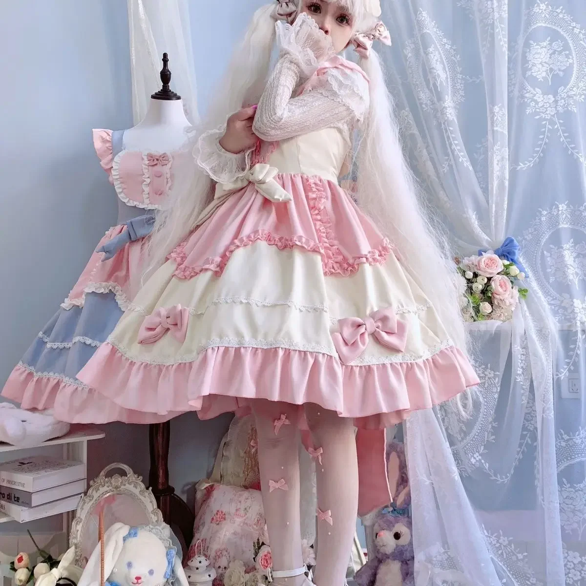 MAGOGO Kawaii Lolita JSK Jurk Vrouwen Zoete Boog Ruches Patchwork Mouwloze Feestjurken Japanse Harajuku Meisjes Prinses Jurk