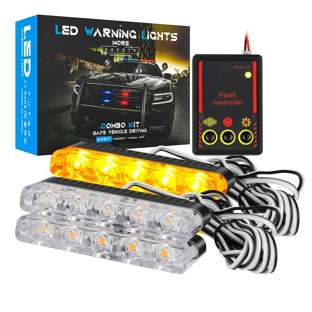 One tow four car network flash warning light white and yellow strobe light 4*5led high-light grille light 12V kit