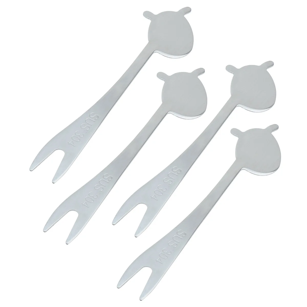 

4pcs Stainless Fruit Fork Reusable Dessert Cake Picks Party Appetizer Tableware For Home Cafe Use