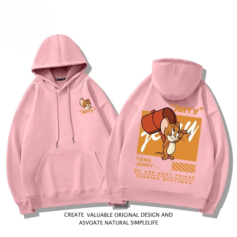 سترة مقنعين توم وجيري طباعة الربيع والخريف زوجين الخريف والشتاء فضفاضة كسول نمط الكرتون معطف أزياء الشارع ارتداء #3