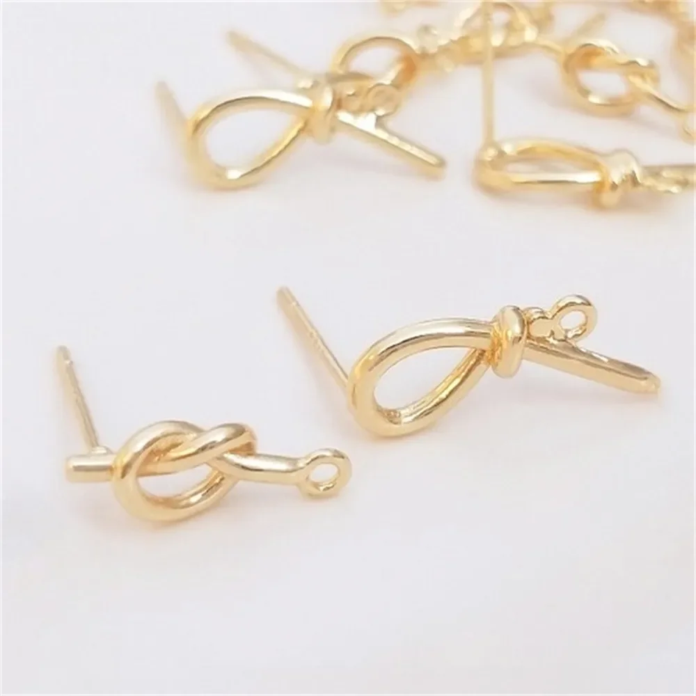 

14K Gold Wrapped Twisted Wire Knotted Strap Earrings, 925 Silver Needles DIY Handmade Earrings, Accessories Materials E111