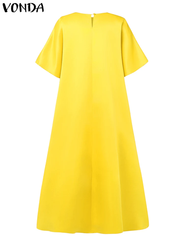 فوندا الصيف فستان طويل للحفلات المرأة نصف كم الساتان ماكسي فستان الشمس 2025 تكدرت أنيقة الصلبة عادية جوفاء فيستدوس المتضخم