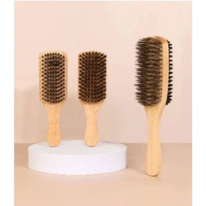 1PC Men Boar Bristle Hair Brush S/M/L Natural Wooden Wave Brush for Male Beard Hairbrush Dual-purpose Double-sided Beard Brush