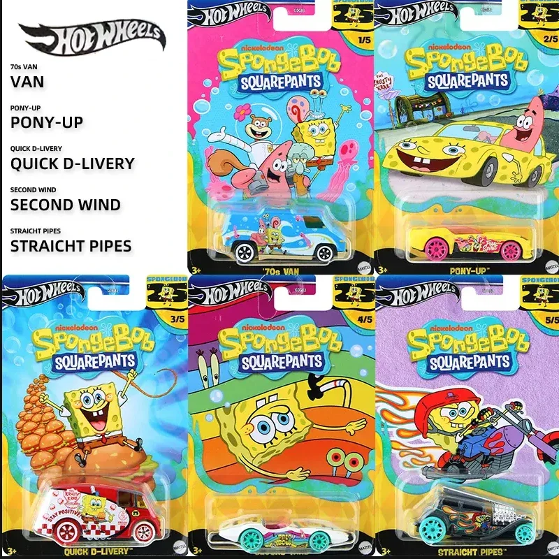 Original Hot Wheels Car SpongeBob SquarePants Toys for Boys 1/64 Diecast Van Pony-up Quick Delivery Second Wind Straight Pipes