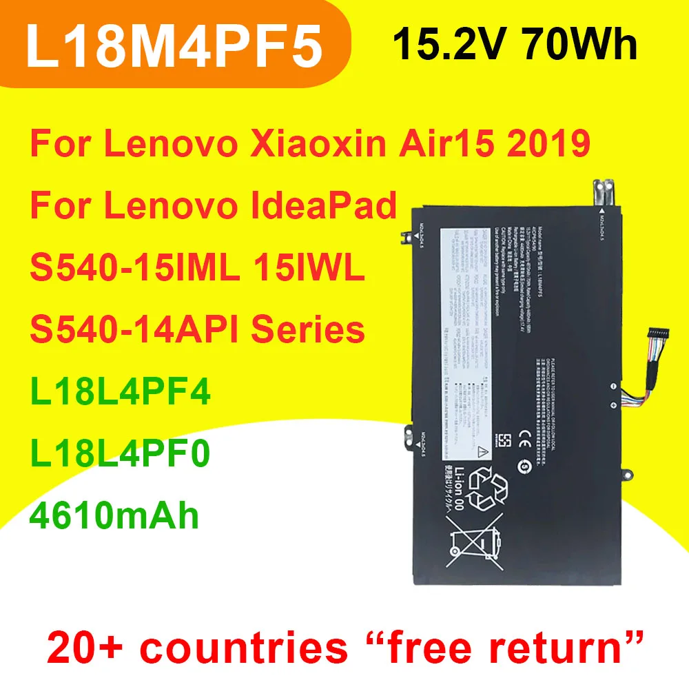 

L18M4PF5 Laptop Battery For Lenovo Xiaoxin Air15 2019 IdeaPad S540-15IML S540-15IWL Series 15.2V 70Wh 4610mAh Li-Ion L18L4PF4