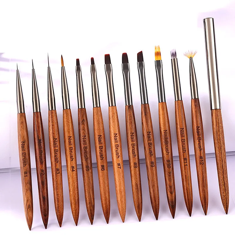 1/12個入りネイルアートブラシ 12本入りネイルライナーブラシ ネイルペイントペン アクリルUVジェルブラシ クリスタルオンブレマニキュアツール ネイルブラシ