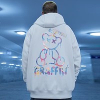 M-8XL Trendy American Style Starry Sky Graffiti Bear Print Autumn/Winter Warm Jacket Men's Hoodie