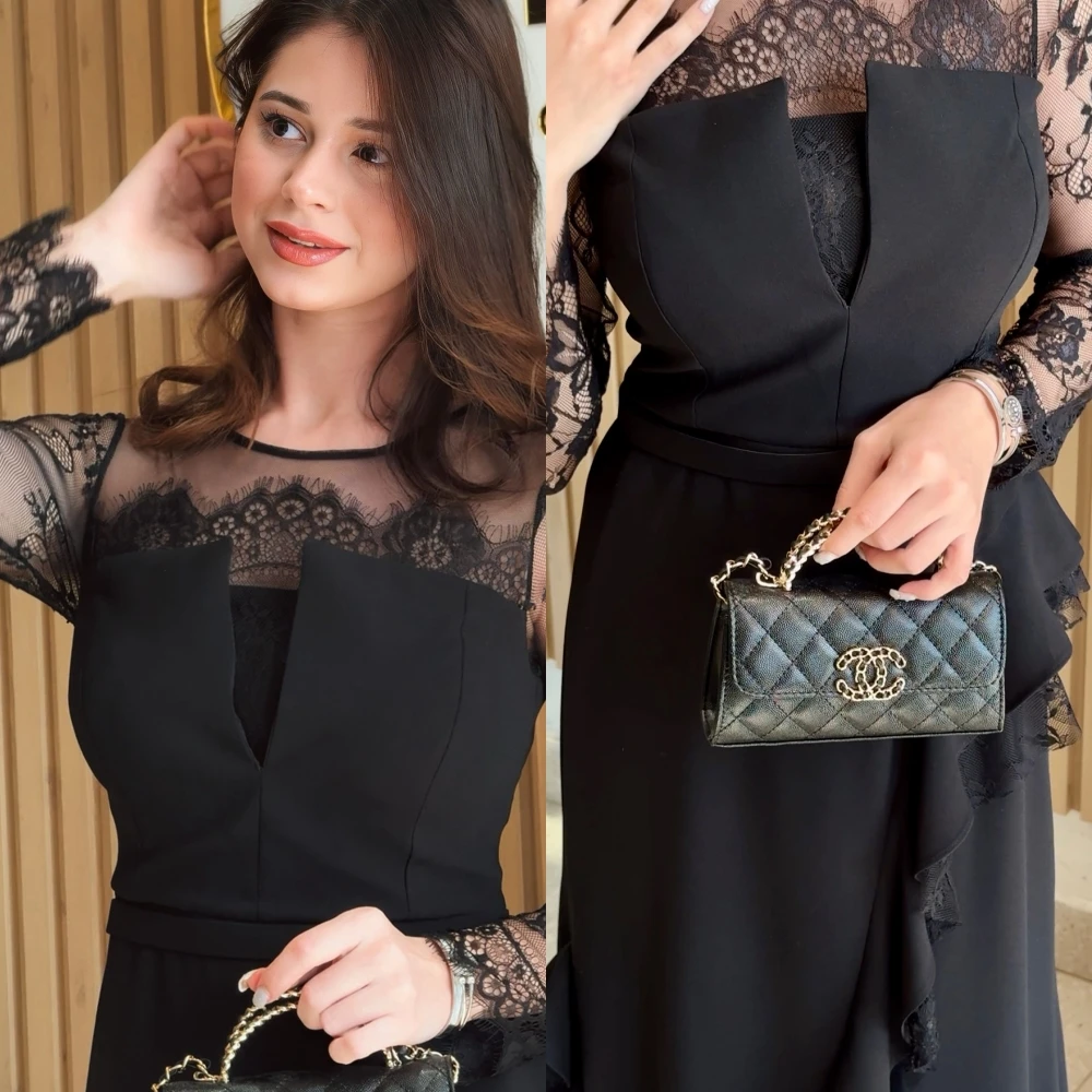 Customized Straight Crew Neck Long Sleeves Elegant Graceful Evening Dress Delicate Celebrity Gowns Modern Classic Prom Dress